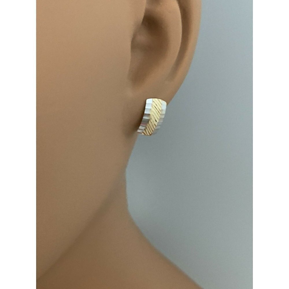 18K Gold Stud Two Tone White/Yellow Gold Earrings - Picture 3 of 12